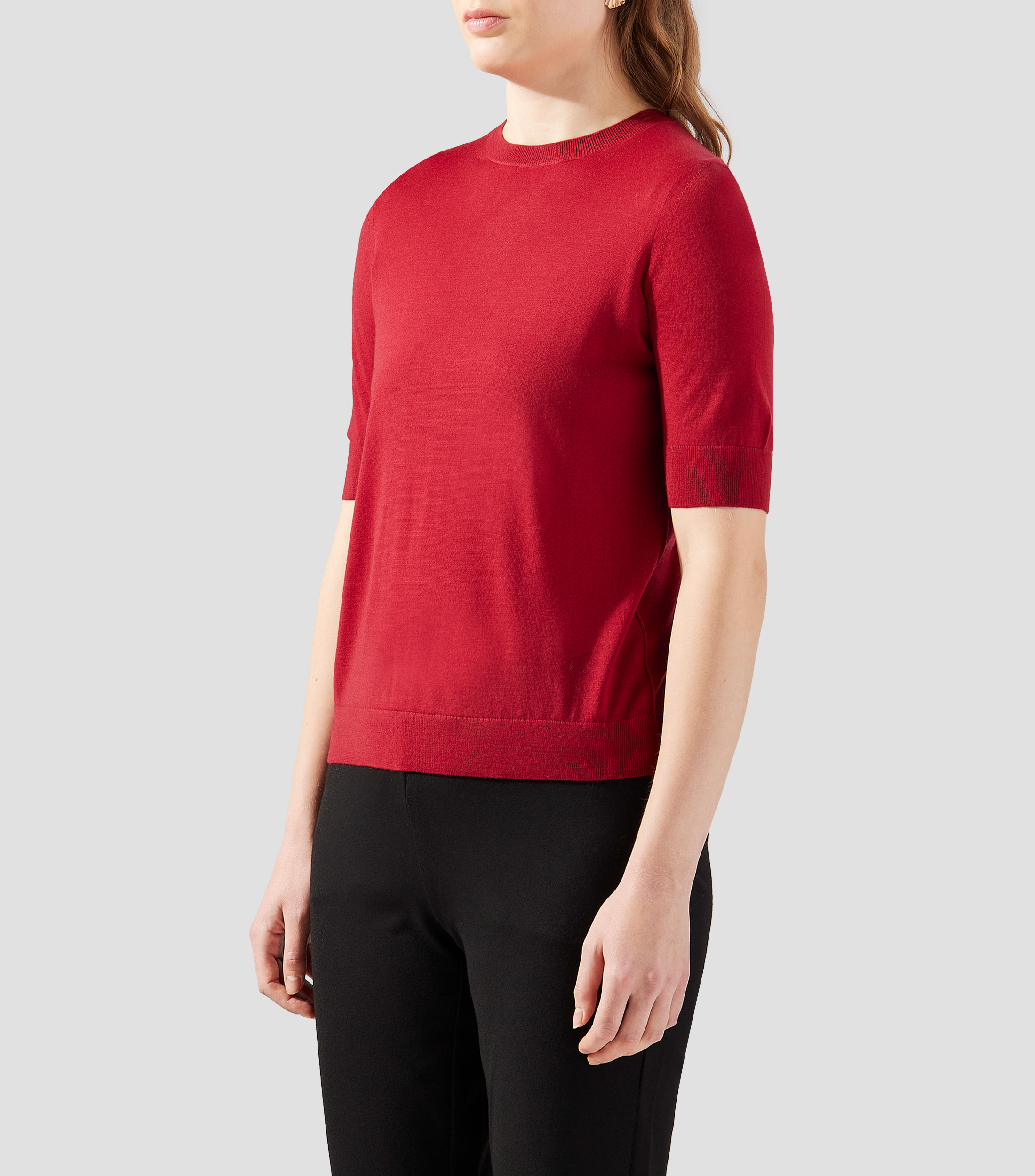 Playera de cuello redondo de manga corta lisa Mujer